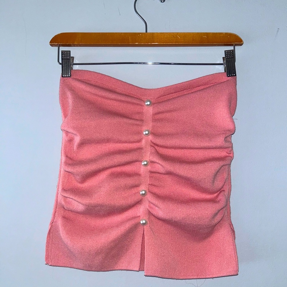 Strapless Pink & Pearl detailed tube top